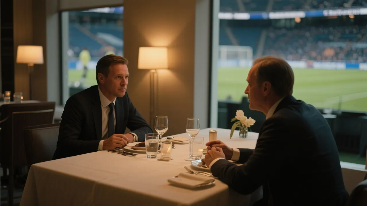 高管在赛事相关私享晚宴中进行商务交流，氛围克制、专业、注重细节